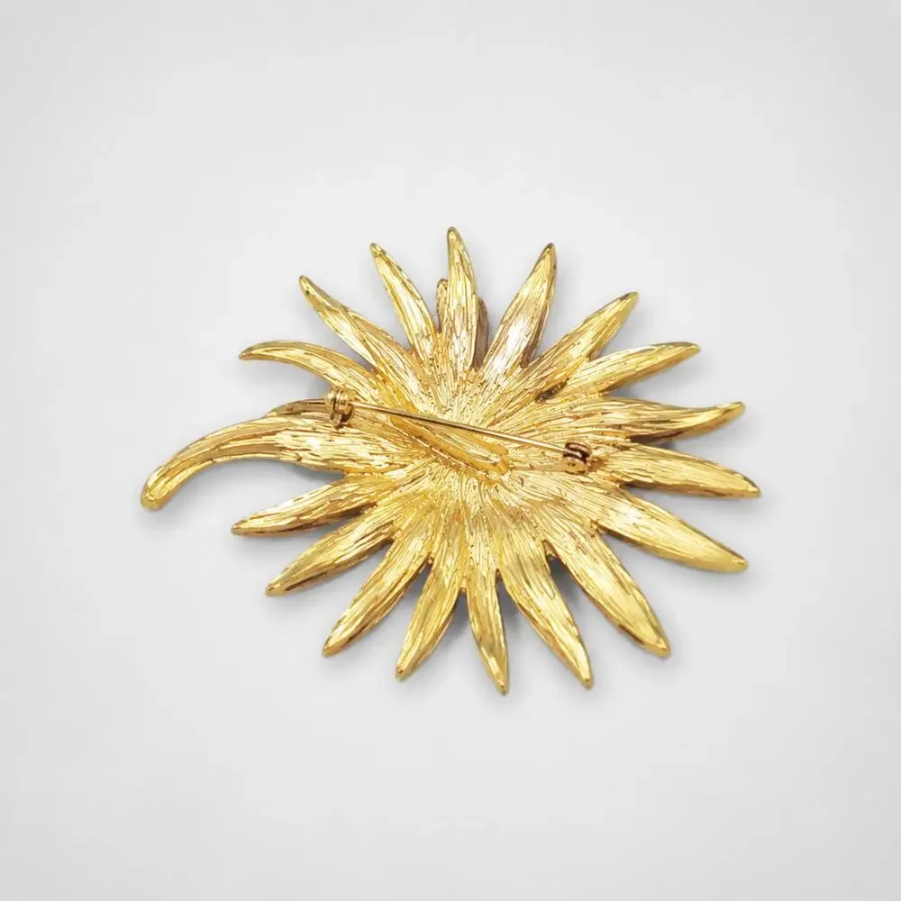 Vintage Large Leaf Brooch Pin Gold Tone Textured Layered Mid Century‎ 2.5